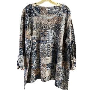 Kim Rogers Plus Size Scoop Neck 3/4 Gathered Sleeves, SIZE 2X, Gray Multicolor